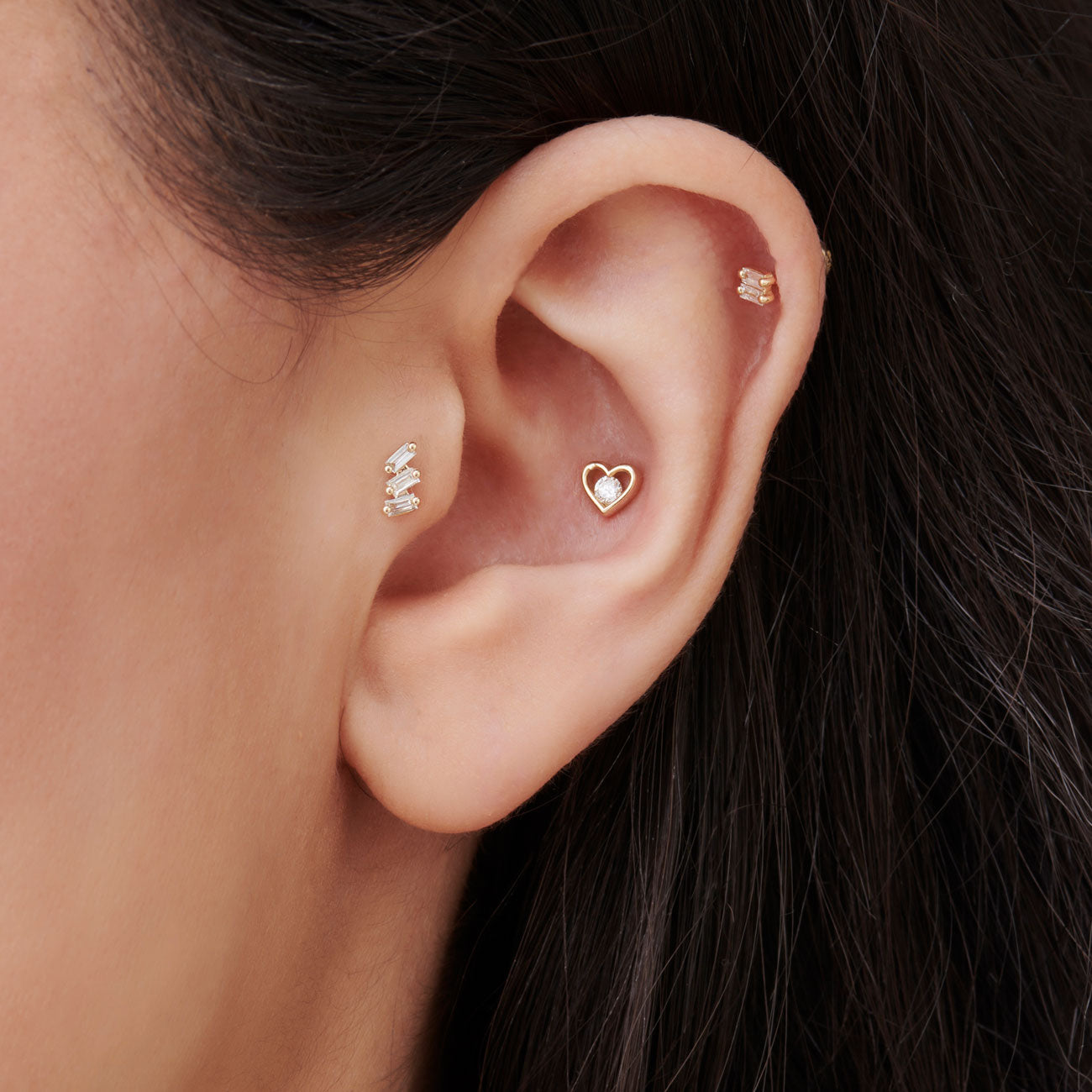 OBFJ0288 - 14K Gold Diamond Heart Internally Threaded Flat Back Stud 2