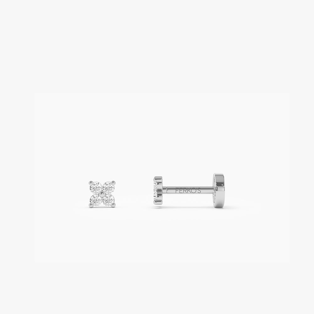 OBFJ0283 - 14K Gold Diamond Cluster Flat Back Stud 4
