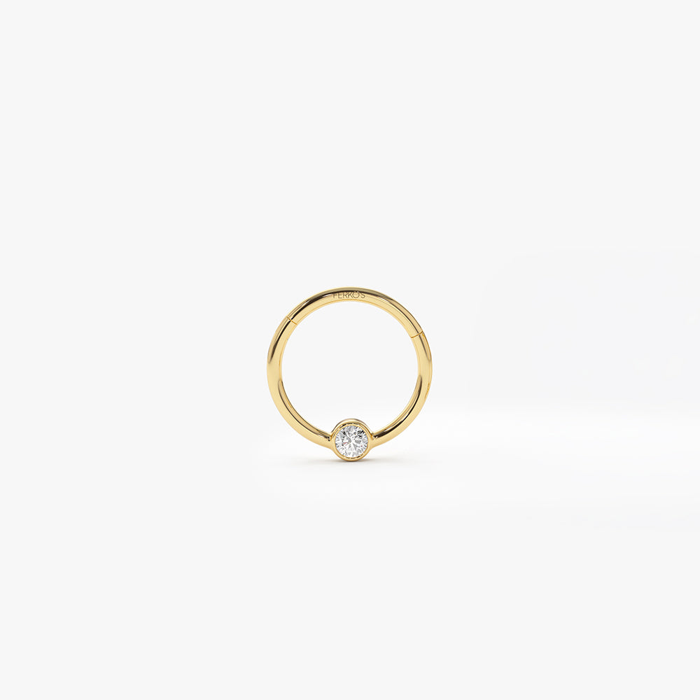 OBFJ0100 - 14K Gold Bezel Diamond Cartilage Hoop (Conch, Helix, Tragus) 1