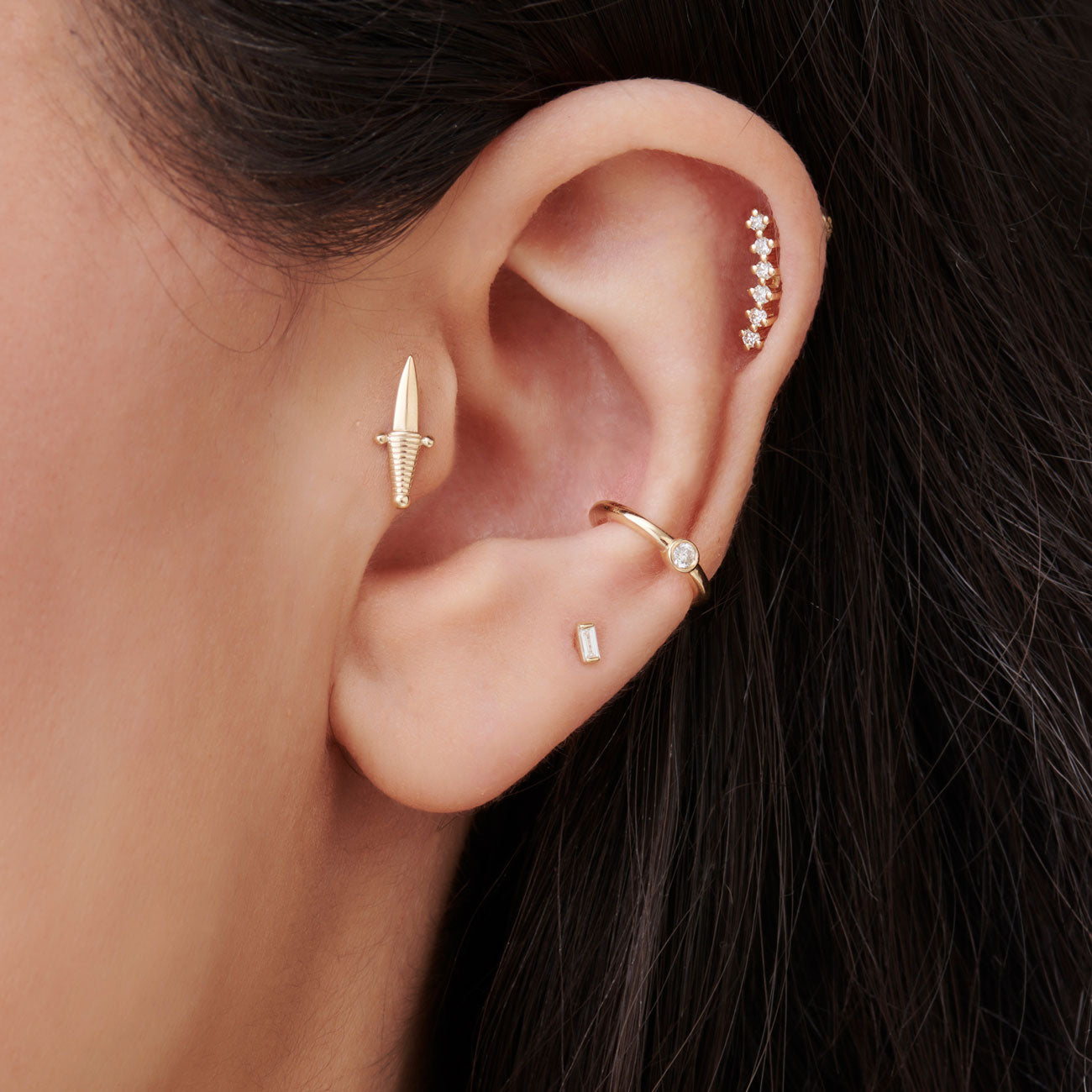 OBFJ0096 - 14K Gold Diamond Ear Cuff (No Piercing Required) 2