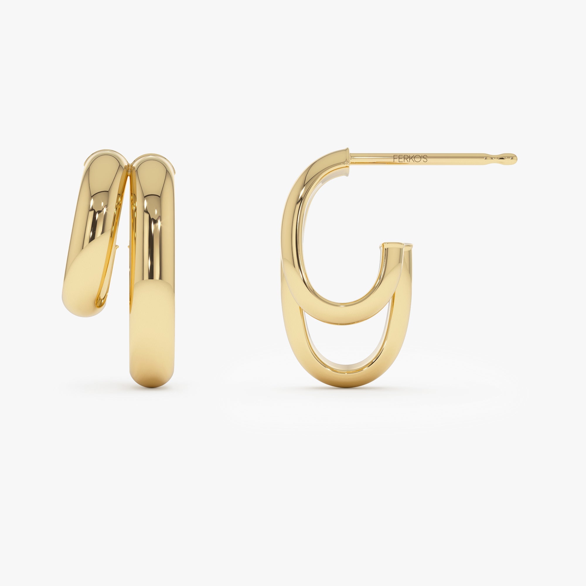 OBFJ0762 - 14k Modern Double Hoop Earrings 6