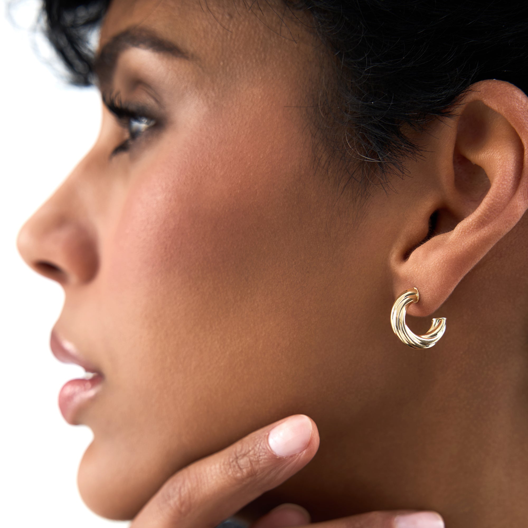OBFJ0694 - 14K Gold Bold Twisted Curve Earrings 2