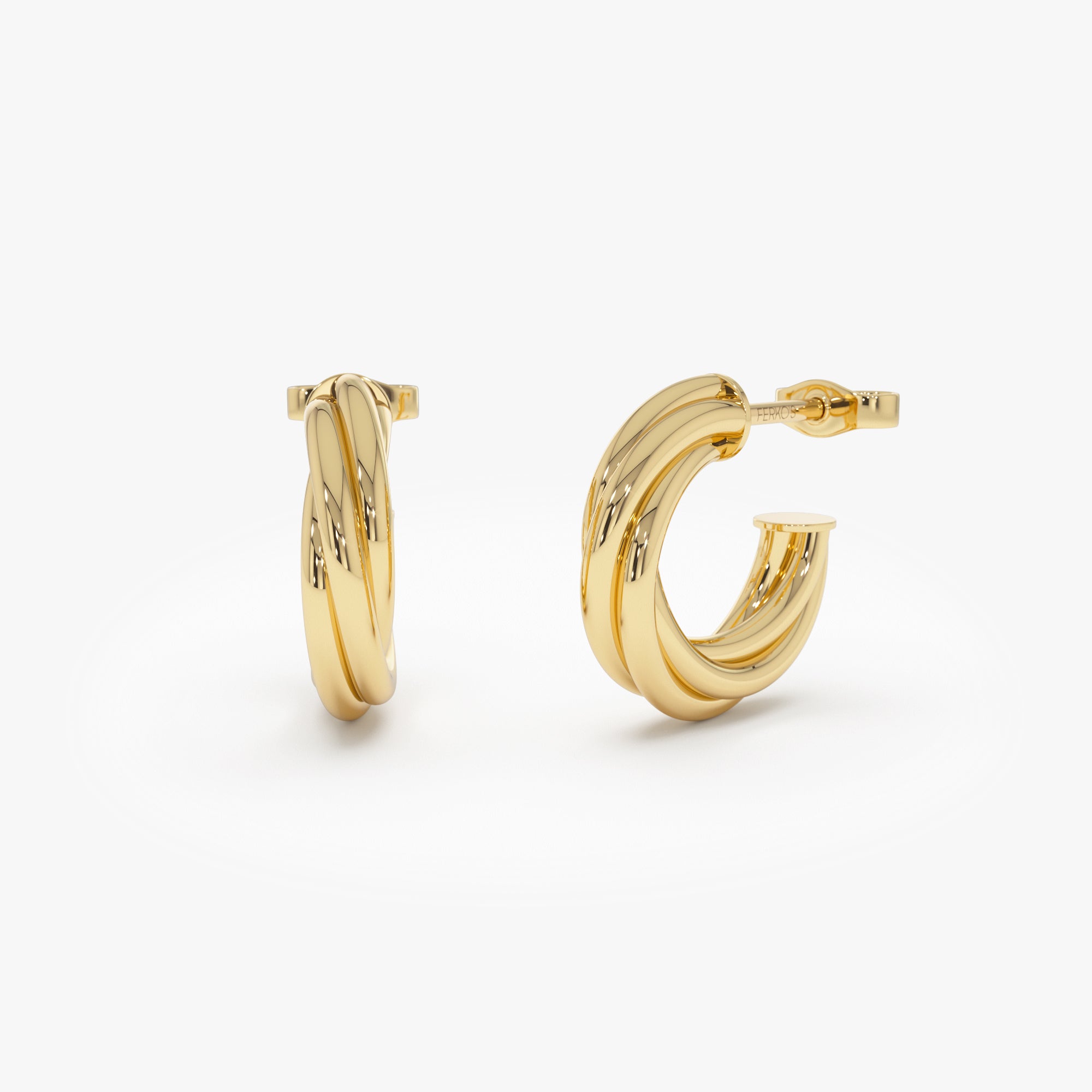 OBFJ0694 - 14K Gold Bold Twisted Curve Earrings 1