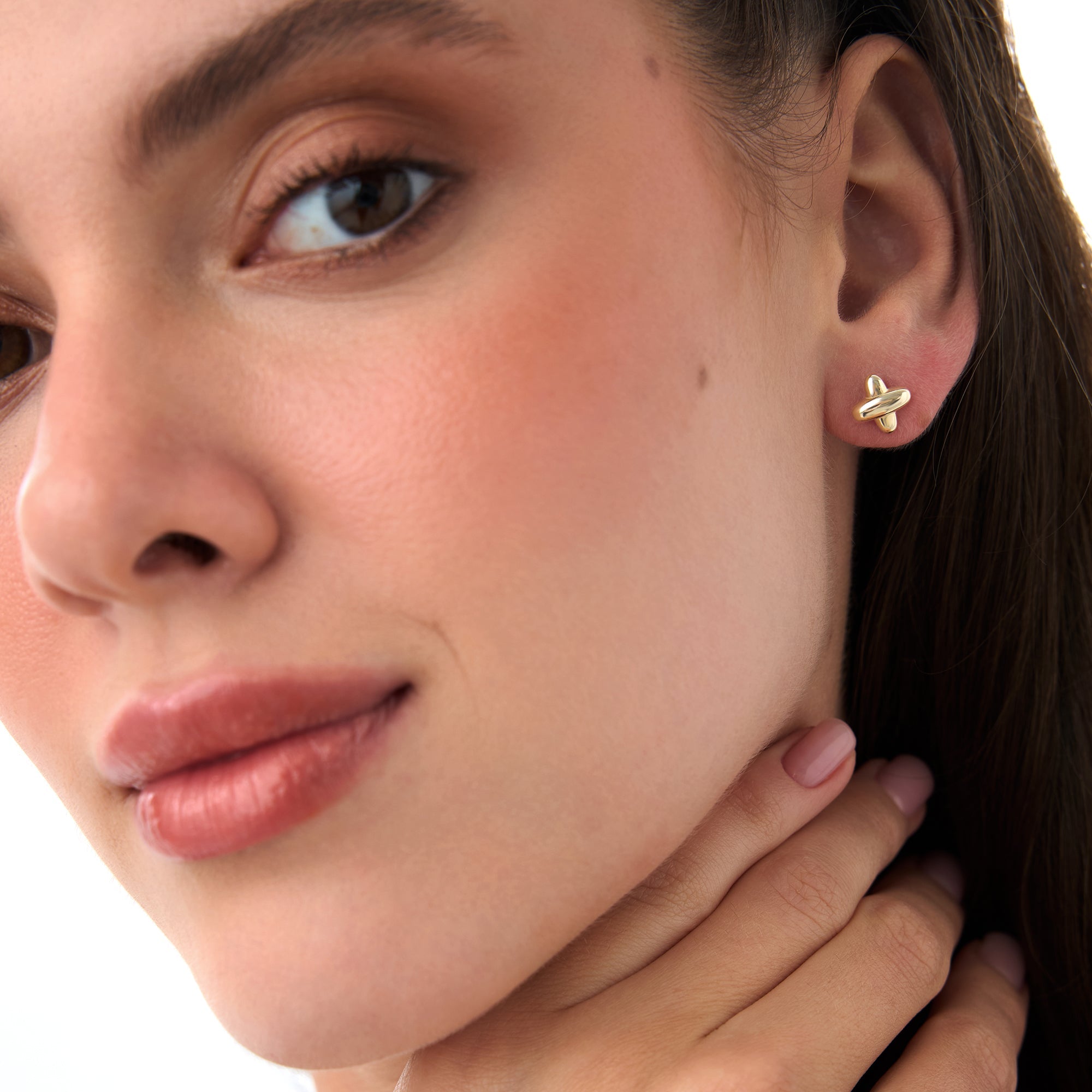 OBFJ0514 - 14K Gold X Stud Earrings 4