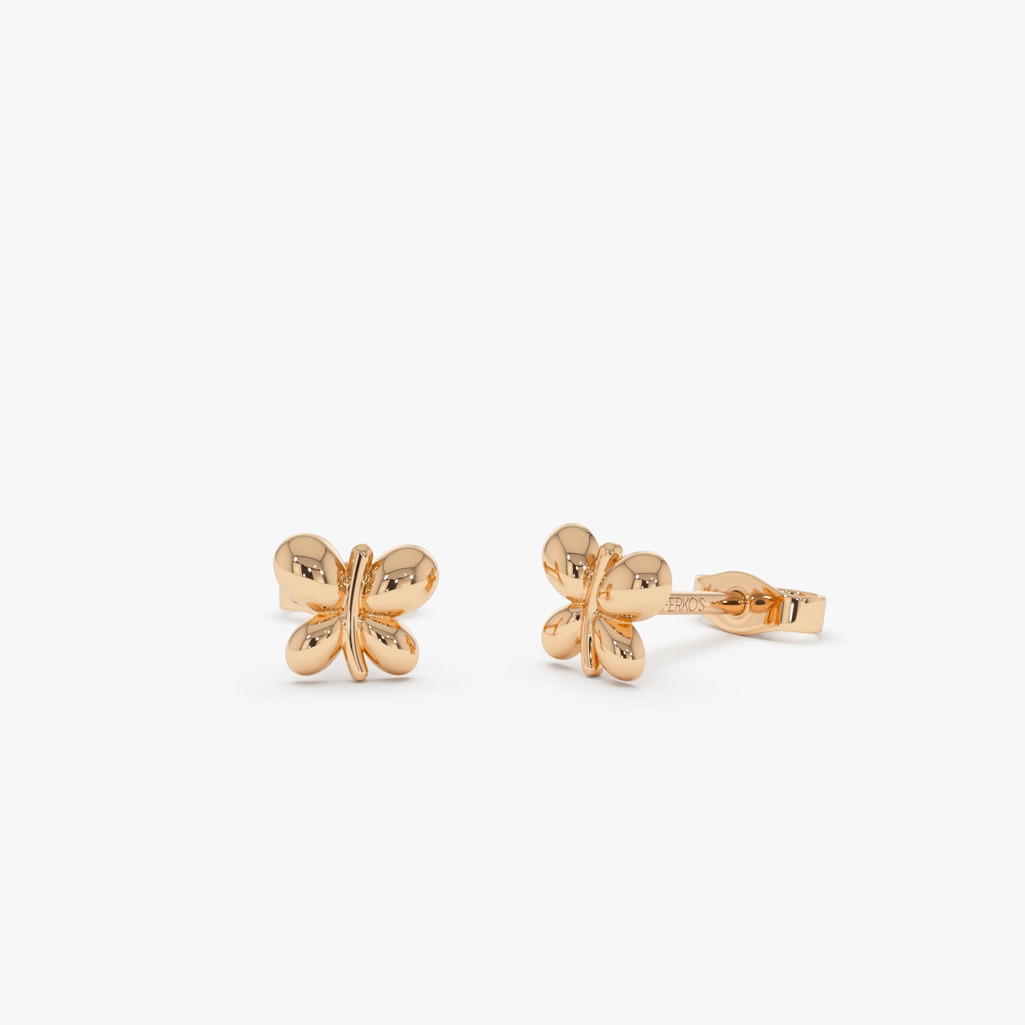 OBFJ0447 - Bubble Butterfly Stud Earrings earrings in selectable metal and diamond options - Roselle Jewelry view 4