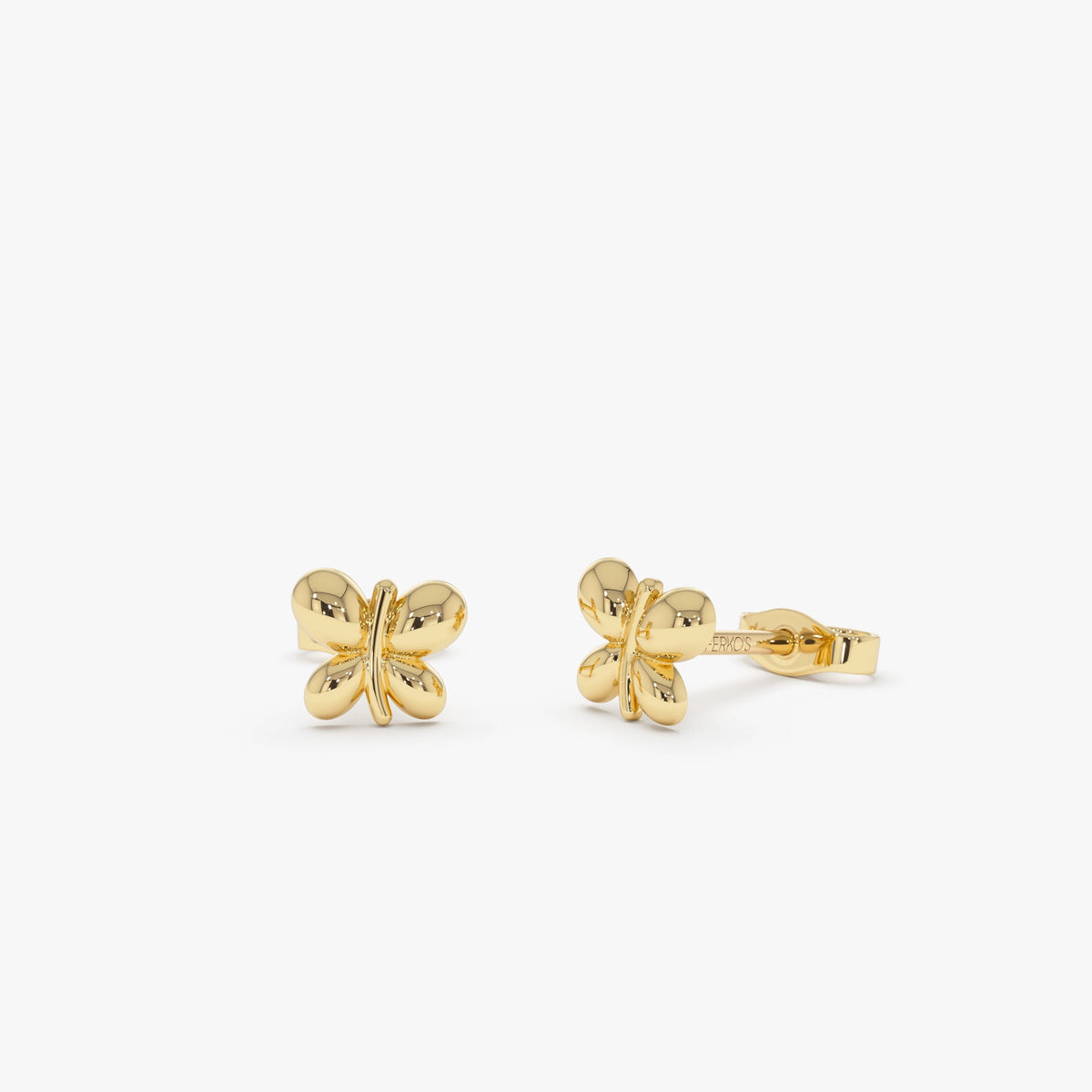 OBFJ0447 - Bubble Butterfly Stud Earrings earrings in selectable metal and diamond options - Roselle Jewelry view 1