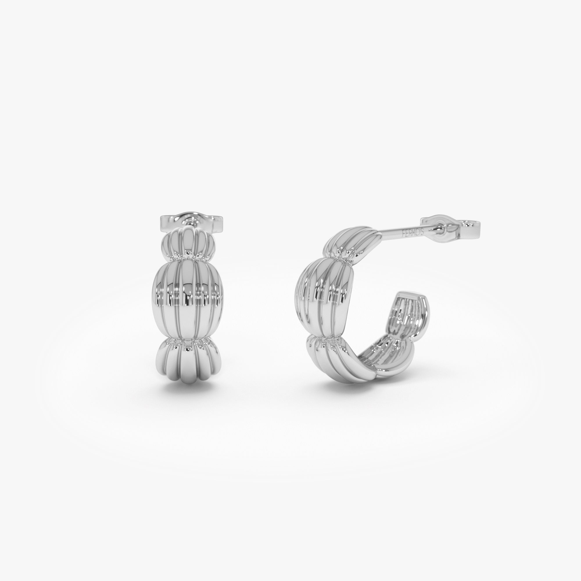 OBFJ0428 - 14k Gold Ribbed Dome Hoop Earrings 6