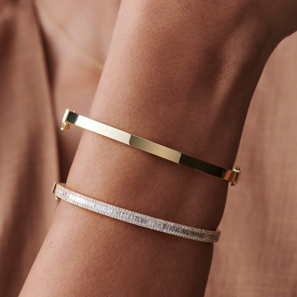 OBFJ1520 - 14k Half Eternity Baguette and Round  Diamond Bangle 2