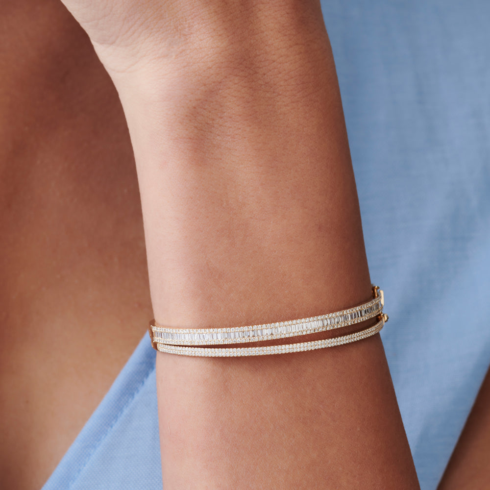 OBFJ1520 - 14k Half Eternity Baguette and Round  Diamond Bangle 6
