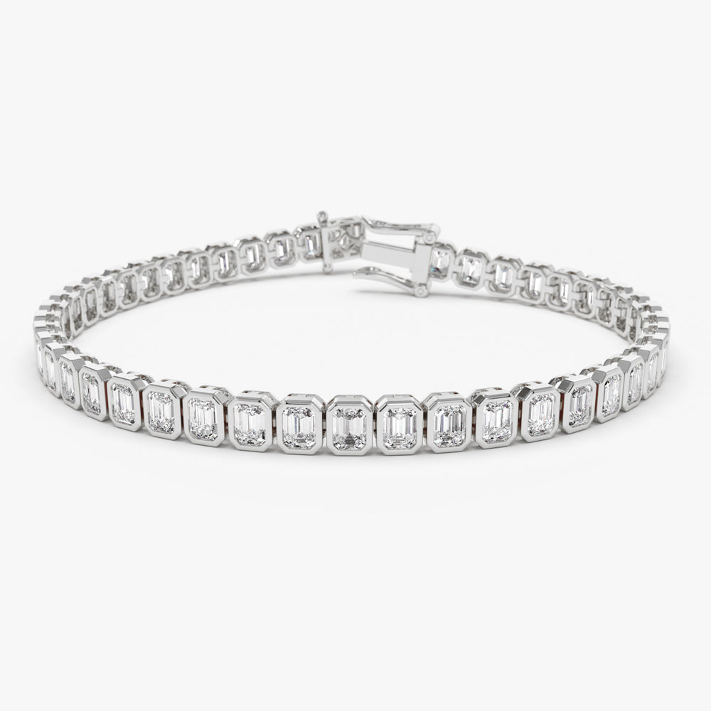 OBFJ2288 - Bezel Setting 5.75 ctw Emerald Cut Diamond Tennis Bracelet bracelets in selectable metal and diamond options - Roselle Jewelry view 6