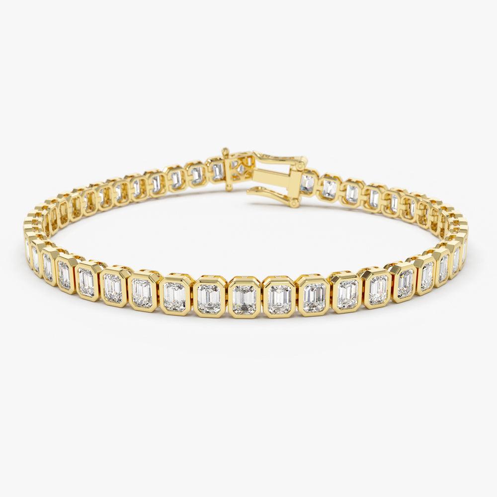 OBFJ2288 - Bezel Setting 5.75 ctw Emerald Cut Diamond Tennis Bracelet bracelets in selectable metal and diamond options - Roselle Jewelry view 1