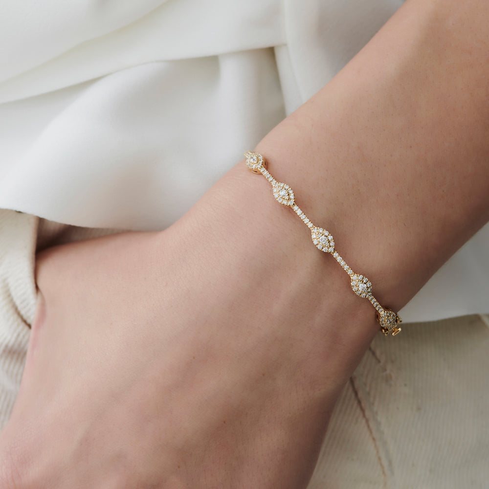 OBFJ1518 - Marquise Shape Round Diamond Bangle Bracelet bracelets in selectable metal and diamond options - Roselle Jewelry view 2