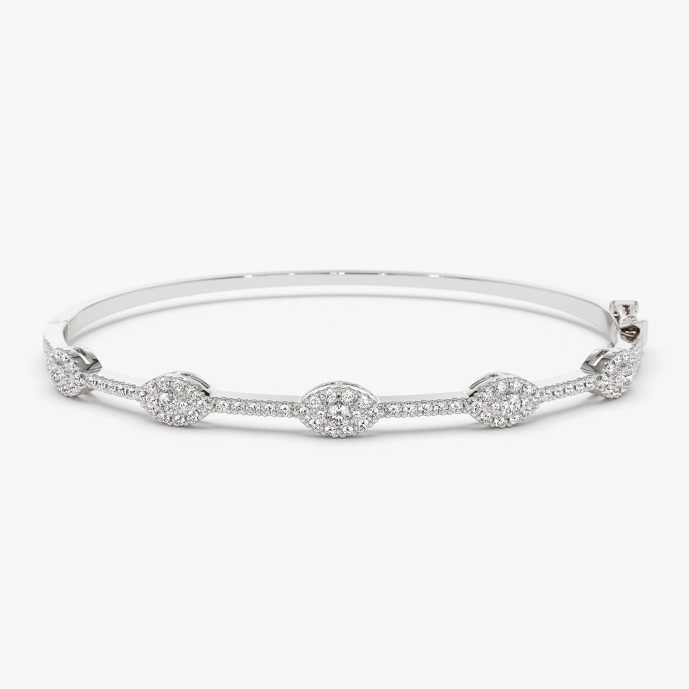 OBFJ1518 - Marquise Shape Round Diamond Bangle Bracelet bracelets in selectable metal and diamond options - Roselle Jewelry view 7