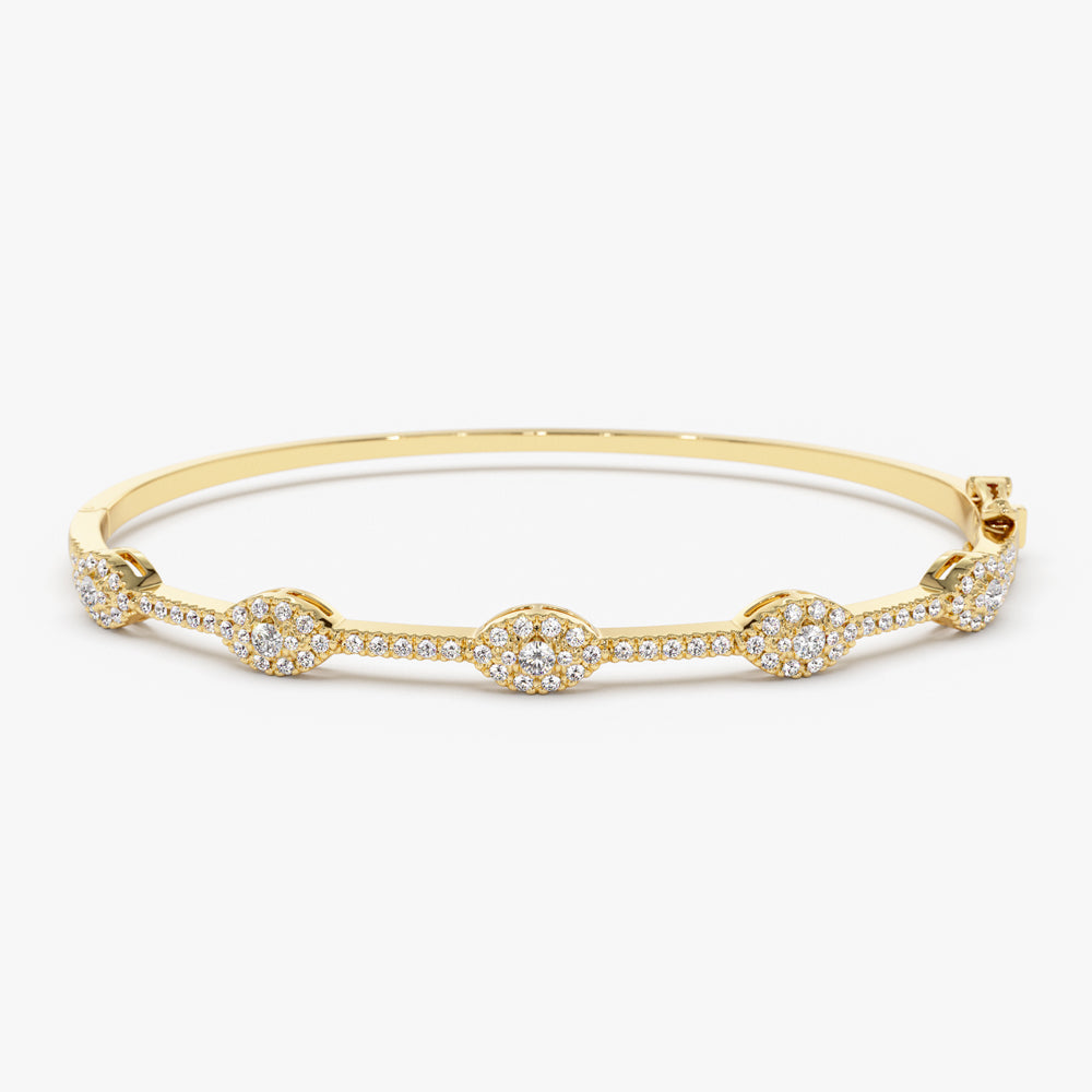 OBFJ1518 - Marquise Shape Round Diamond Bangle Bracelet bracelets in selectable metal and diamond options - Roselle Jewelry view 1