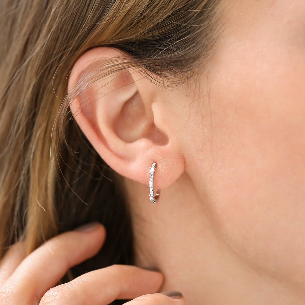 OBFJ0141 - 14K Rose Gold Baguette And Round Diamond Earrings 4
