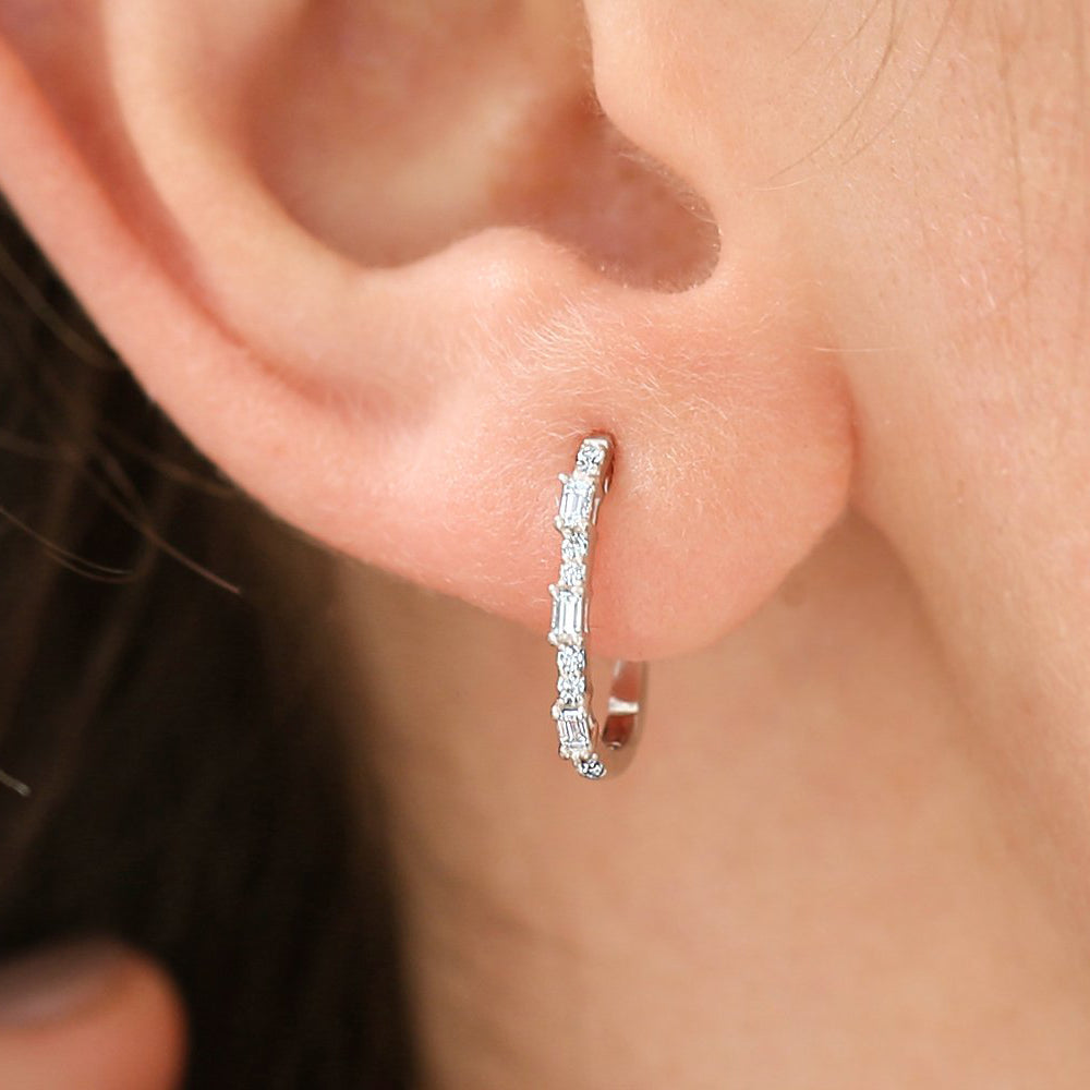OBFJ0141 - 14K Rose Gold Baguette And Round Diamond Earrings 2