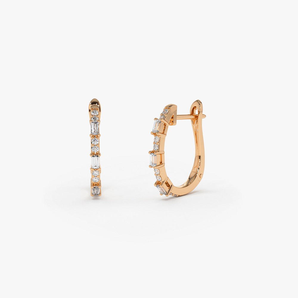 OBFJ1838 - 14K Gold Baguette And Round Diamond Earrings 5