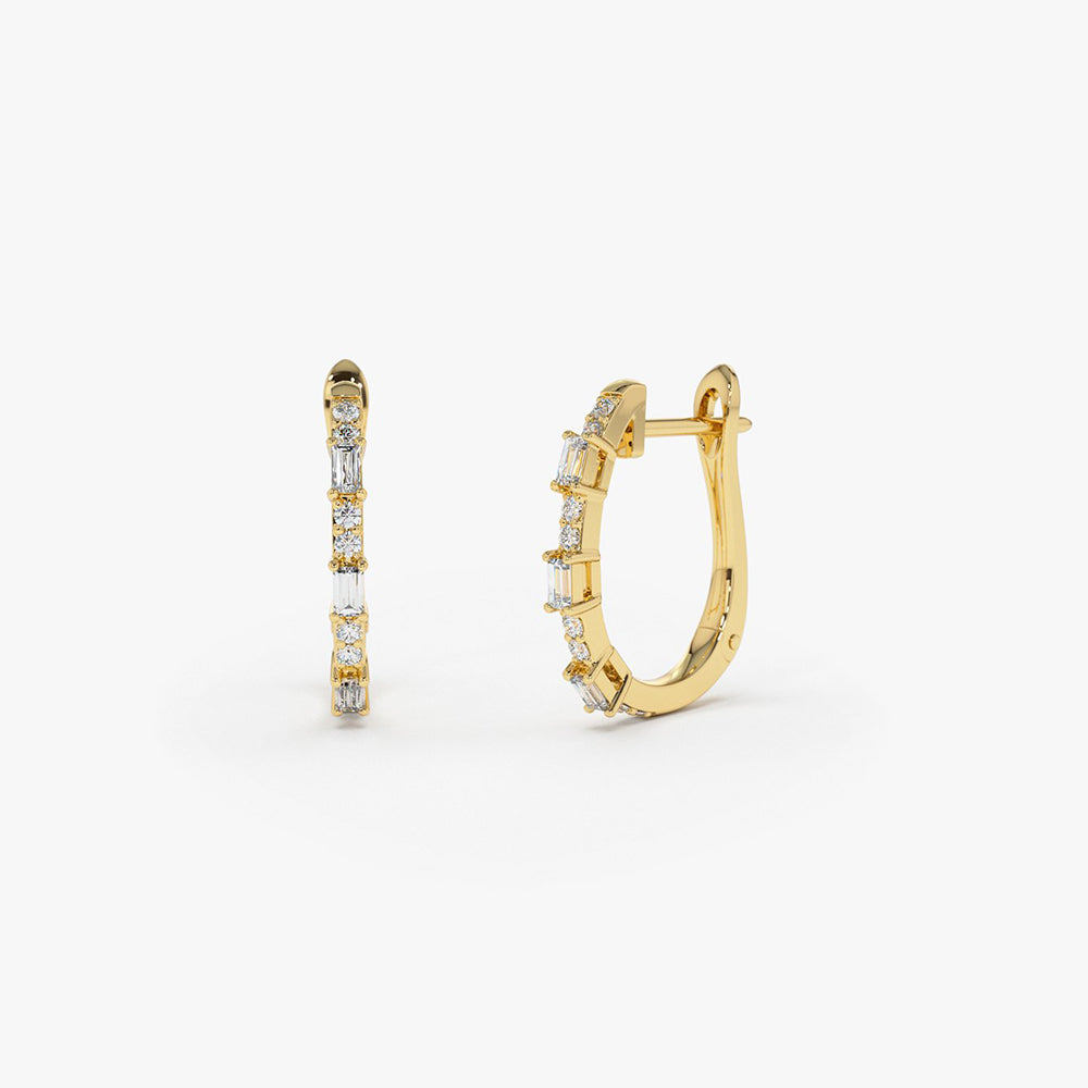 OBFJ1838 - 14K Gold Baguette And Round Diamond Earrings 1