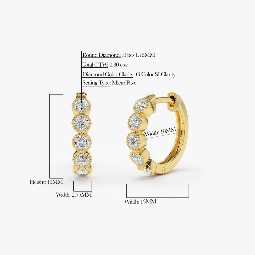 OBFJ1873 - Bezel Setting Diamond Huggie Earrings earrings in selectable metal and diamond options - Roselle Jewelry view 6