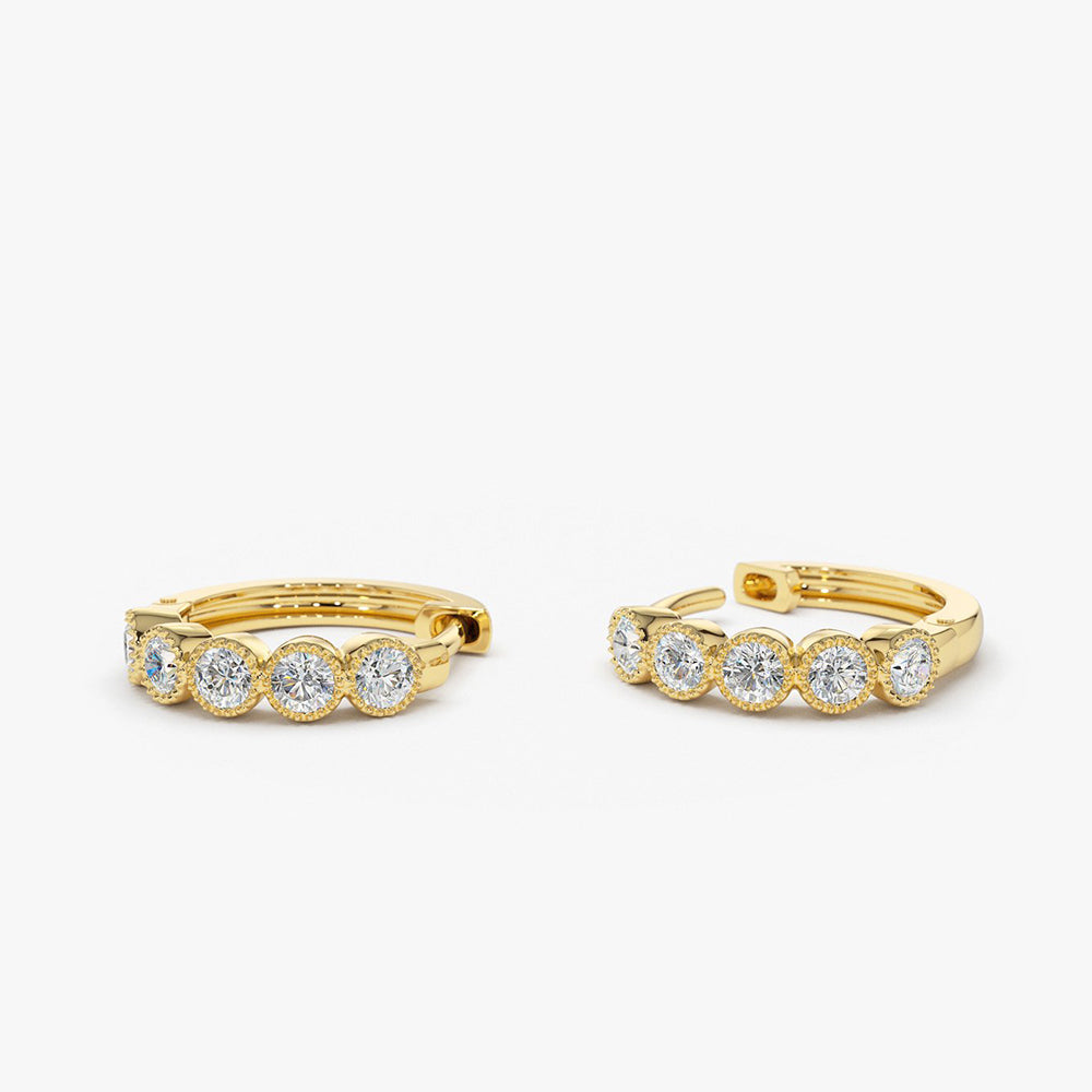 OBFJ1873 - Bezel Setting Diamond Huggie Earrings earrings in selectable metal and diamond options - Roselle Jewelry view 9