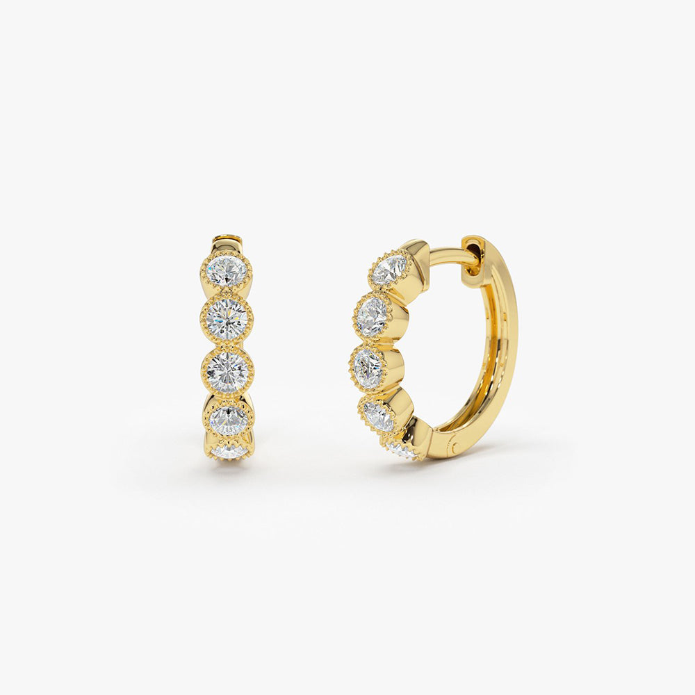 OBFJ1873 - Bezel Setting Diamond Huggie Earrings earrings in selectable metal and diamond options - Roselle Jewelry view 1