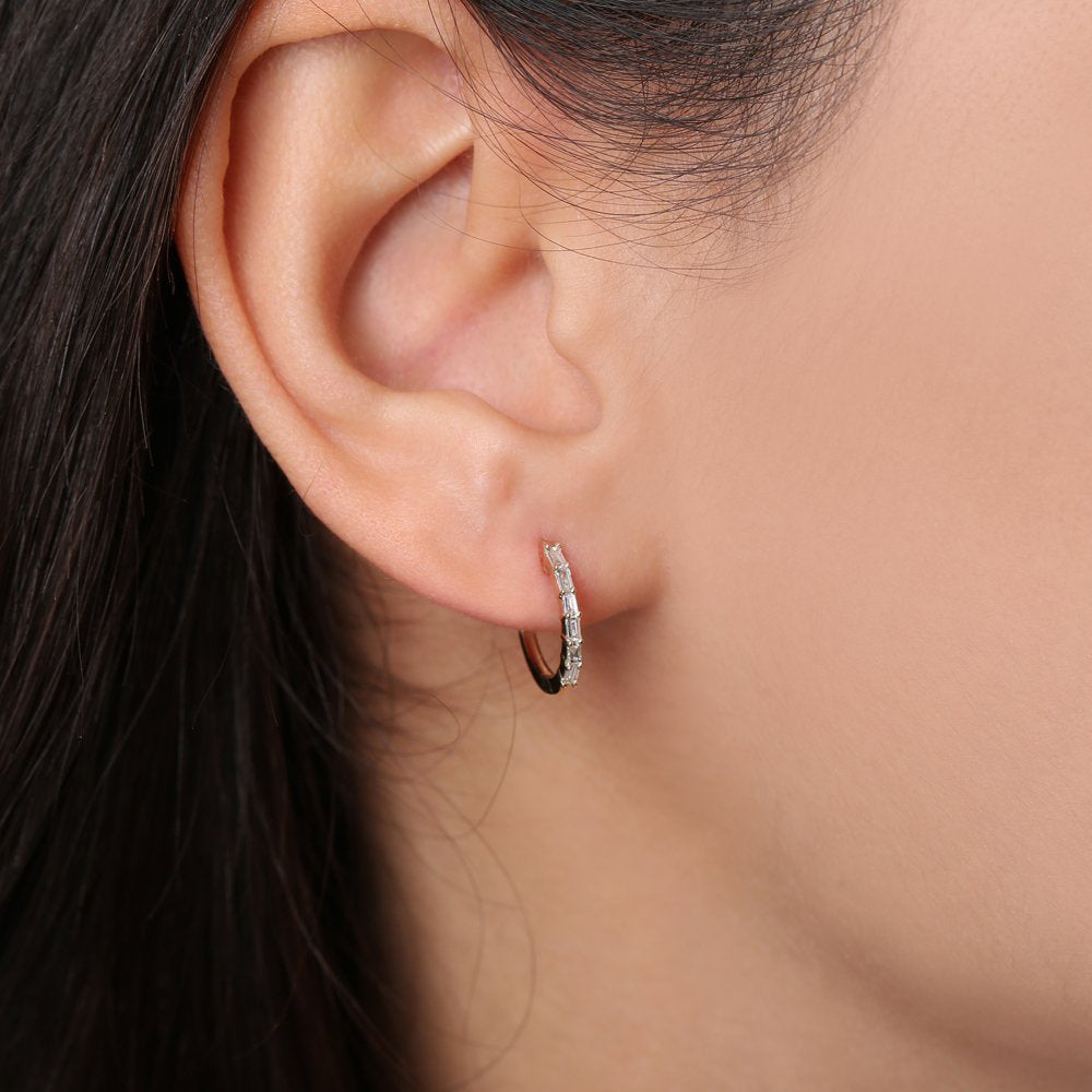 OBFJ1832 - 14K Gold Mini Baguette Huggie Earrings 4