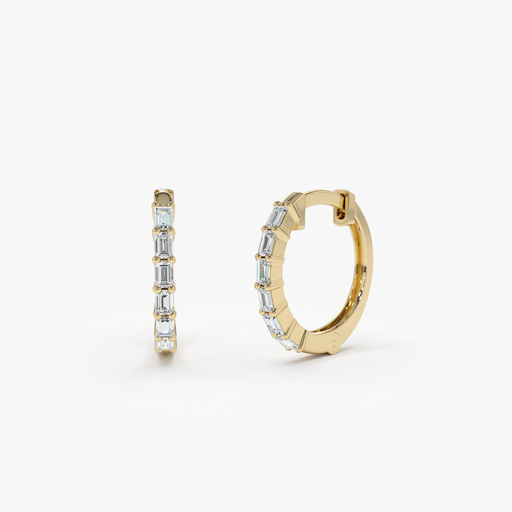 OBFJ1832 - 14K Gold Mini Baguette Huggie Earrings 1