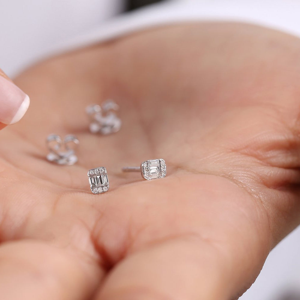 OBFJ1901 - 14K Tiny Baguette Diamond Stud Earrings 3