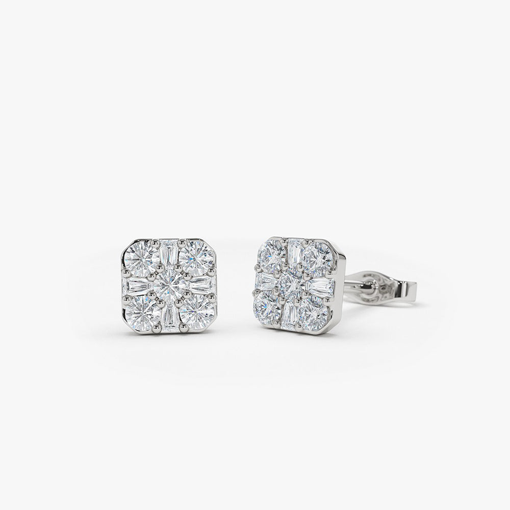 OBFJ1980 - Square Baguette and Round Diamond Earrings earrings in selectable metal and diamond options - Roselle Jewelry view 6