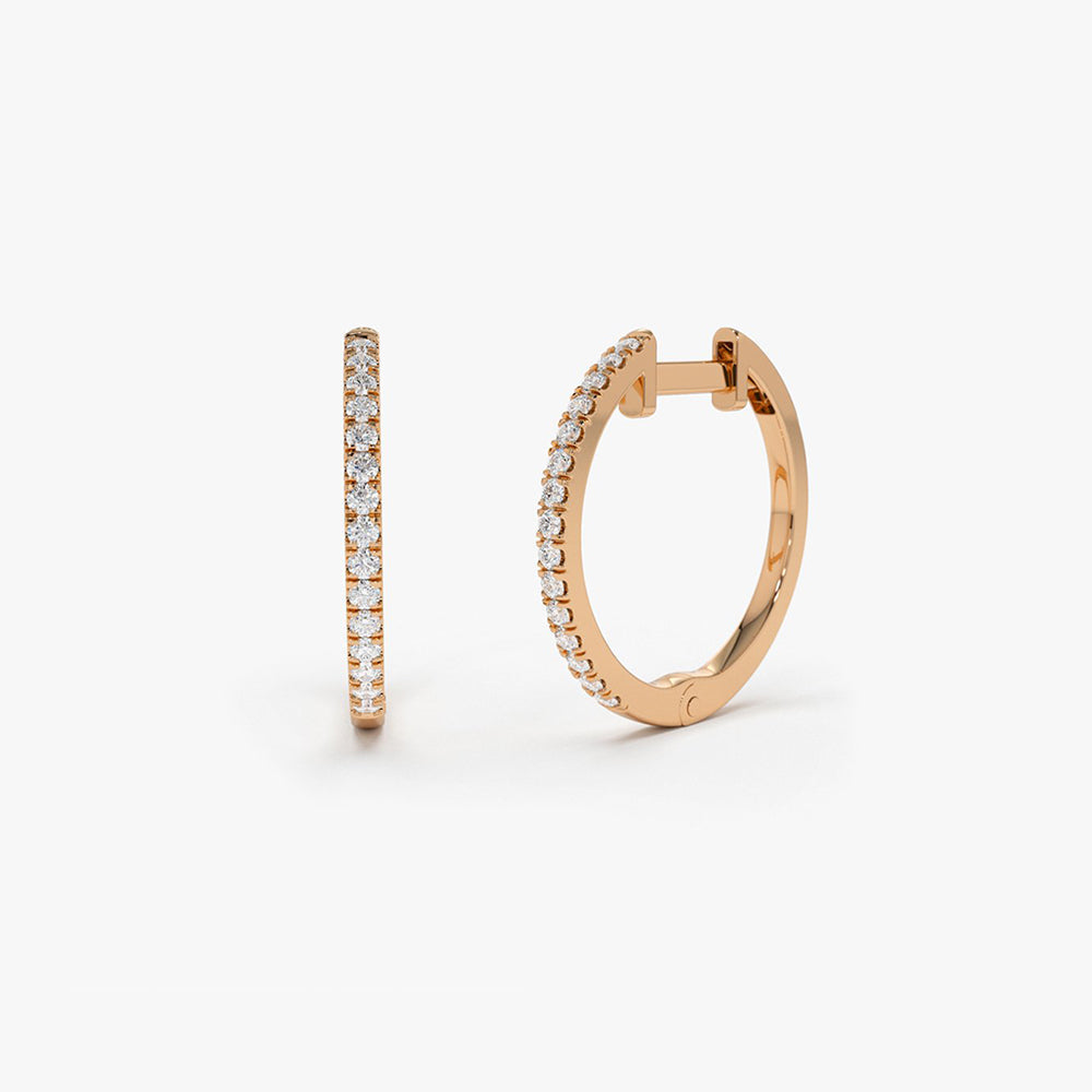 OBFJ0156 - 14k Rose Medium Diamond Hoop Earrings 1