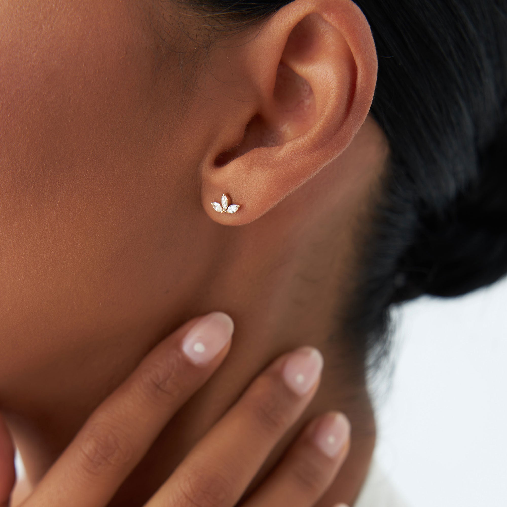 OBFJ2038 - 14k Marquise Crown Stud Earrings 4