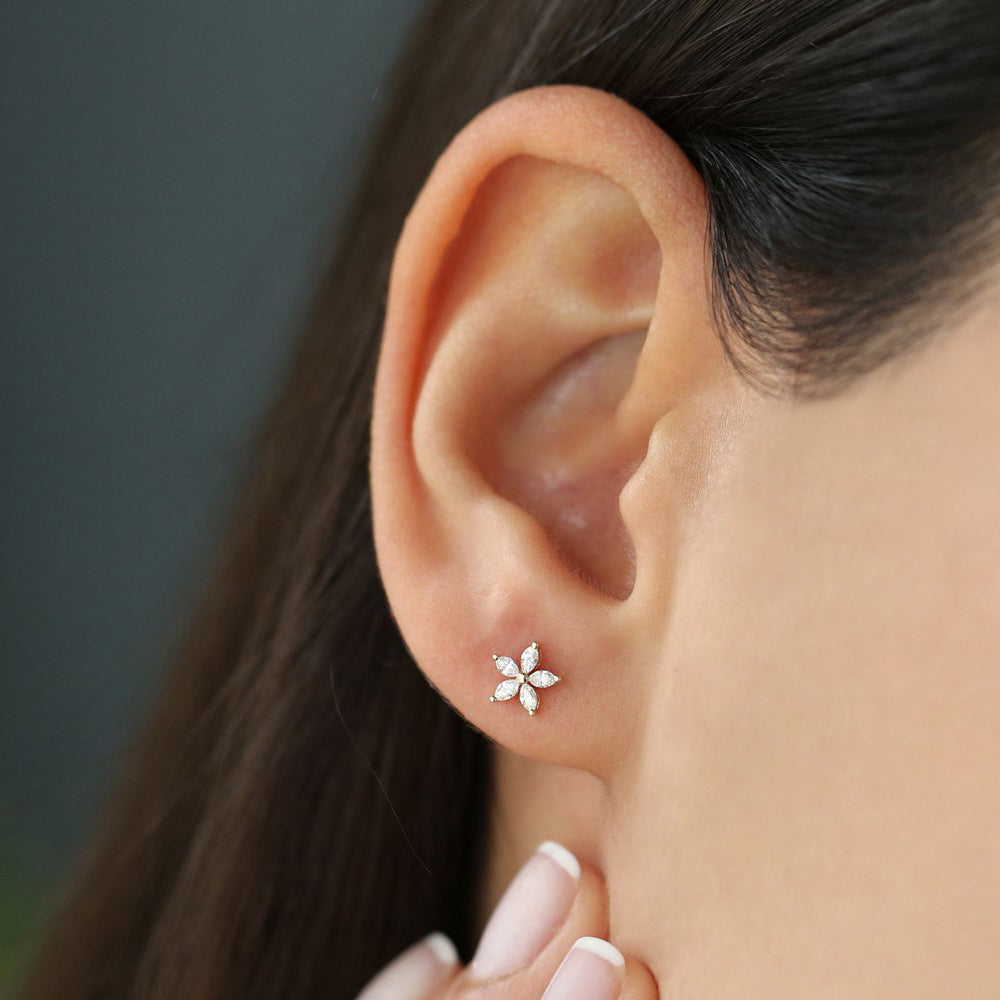 OBFJ2039 - 14k Marquise Diamond Floral Studs 3
