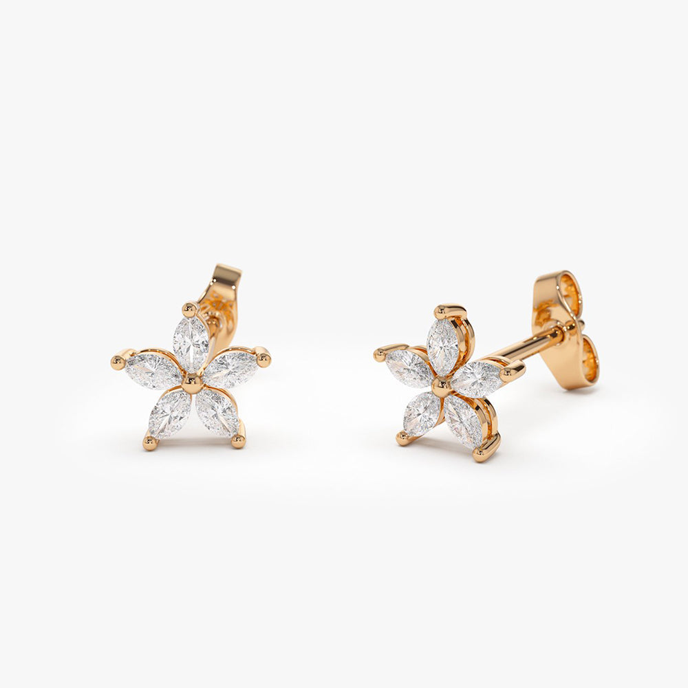 OBFJ0157 - 14k Rose Marquise Diamond Floral Studs 1