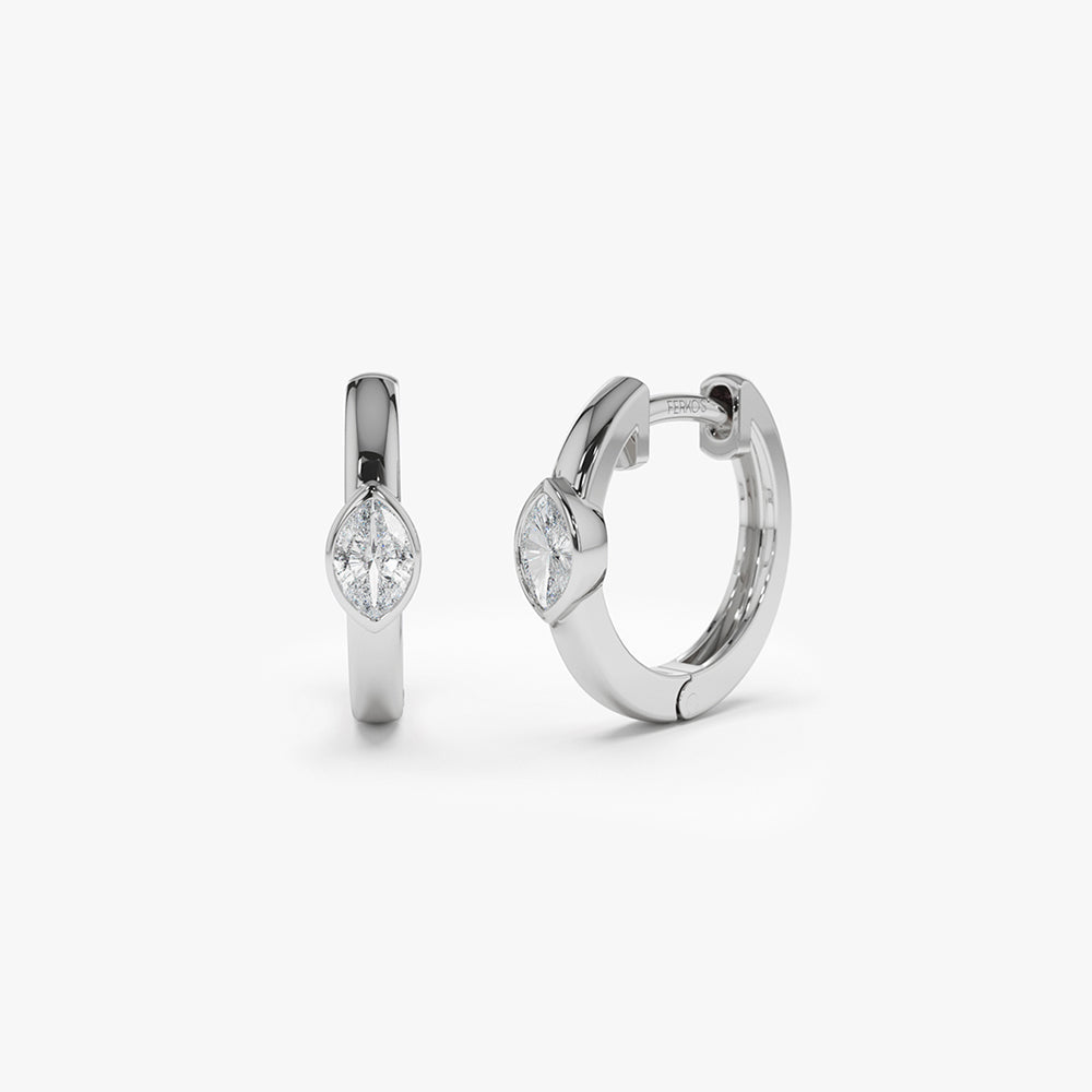 OBFJ2121 - 14K Bezel Setting Marquise Diamond Mini Hoops 4