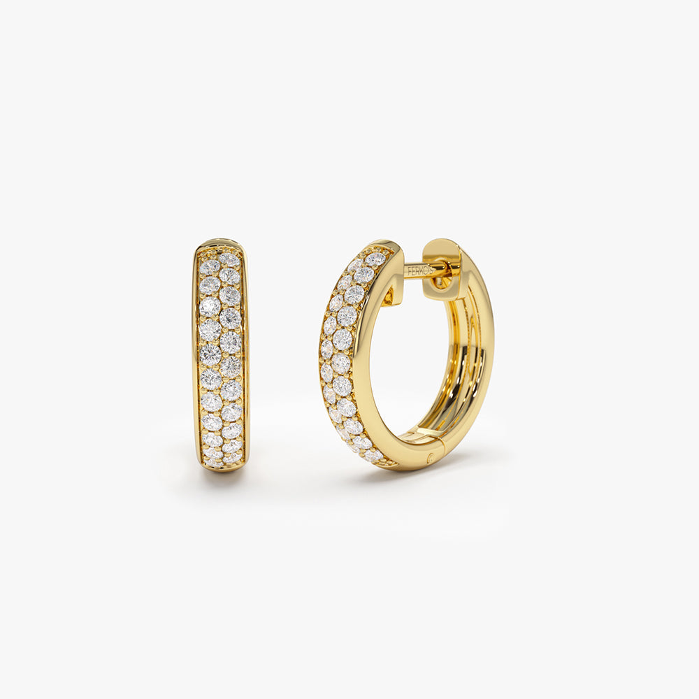 OBFJ2123 - 14k Double Row Micro Pave Petite Diamond Hoops 1