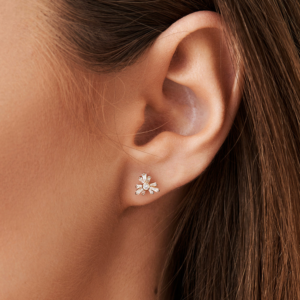 OBFJ2145 - Triangle Shaped Tapered Baguette Diamond Stud earrings in selectable metal and diamond options - Roselle Jewelry view 6