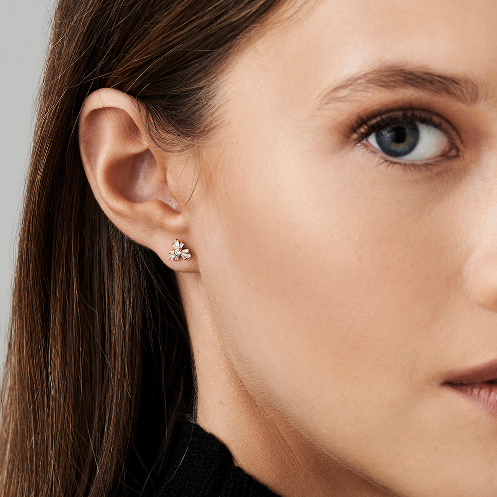 OBFJ2145 - Triangle Shaped Tapered Baguette Diamond Stud earrings in selectable metal and diamond options - Roselle Jewelry view 3