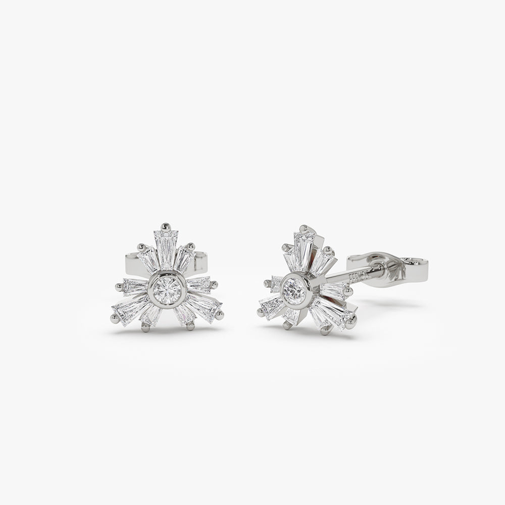 OBFJ2145 - Triangle Shaped Tapered Baguette Diamond Stud earrings in selectable metal and diamond options - Roselle Jewelry view 8