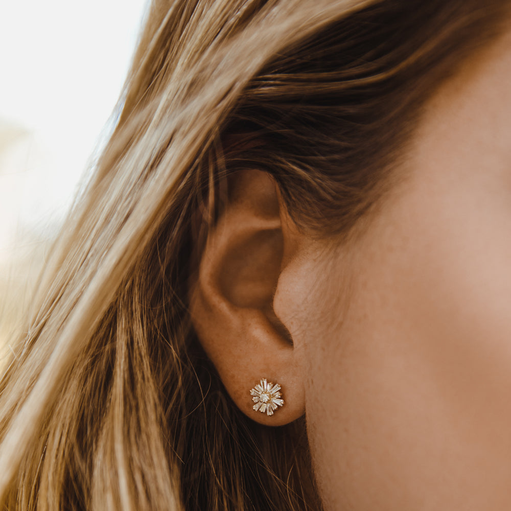 OBFJ2128 - Tapered Baguette Unique Diamond Earrings earrings in selectable metal and diamond options - Roselle Jewelry view 5
