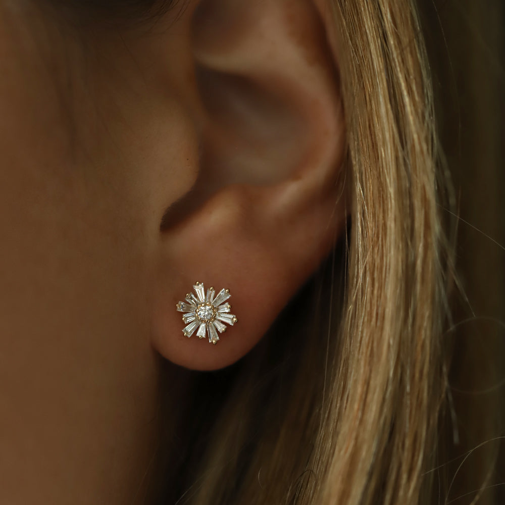 OBFJ2128 - Tapered Baguette Unique Diamond Earrings earrings in selectable metal and diamond options - Roselle Jewelry view 2