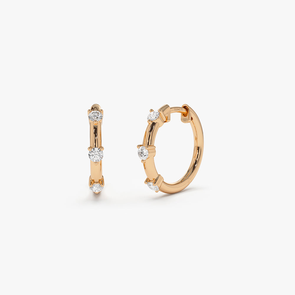 OBFJ2127 - 14k Prong Setting Diamond Hoop Earrings 7