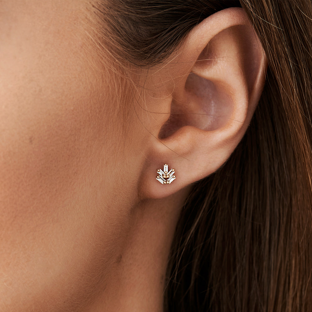 OBFJ0175 - 14k Rose Dainty Minimal Baguette Diamond Studs 2