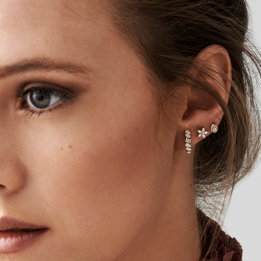 OBFJ0117 - 14k Rose Gold Mixed Diamond Shapes Statement Stud Earrings 4