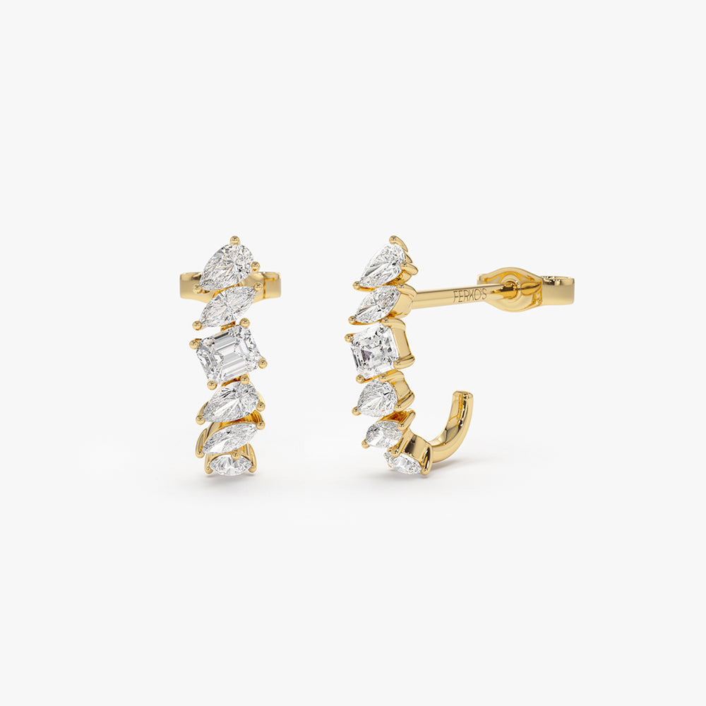 OBFJ2136 - 14k Gold Mixed Diamond Shapes Statement Stud Earrings 1