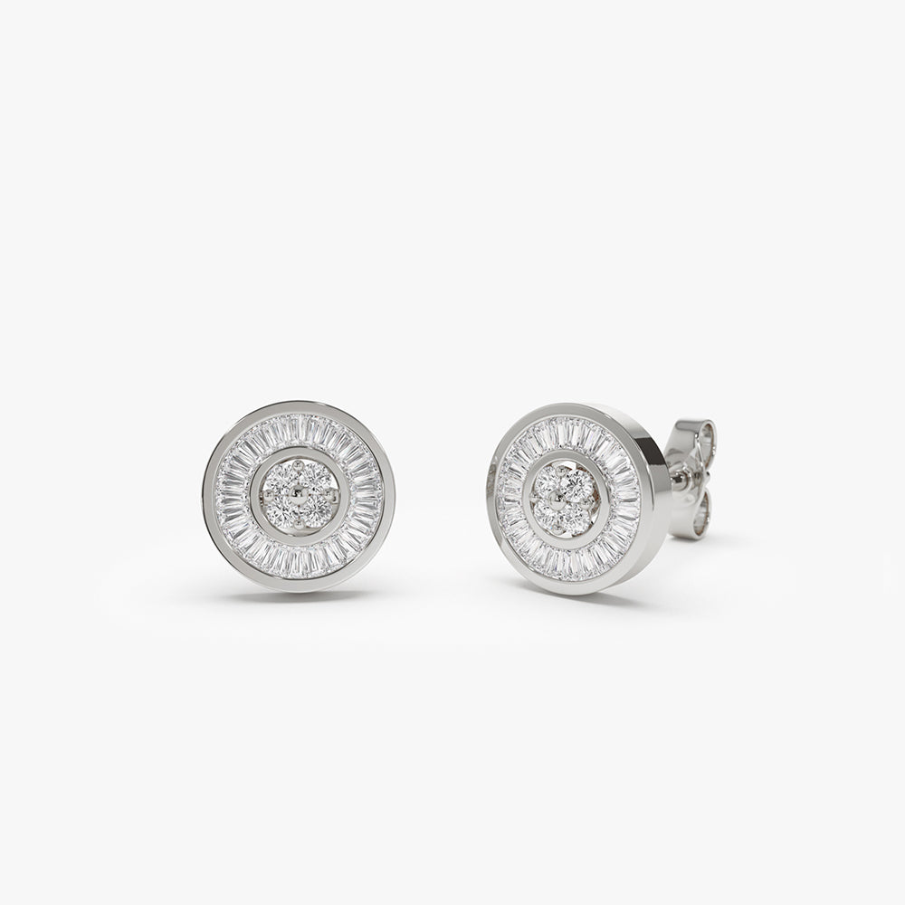 OBFJ2140 - 14k Baguette Diamond Channel Setting Disc Diamond Studs 7