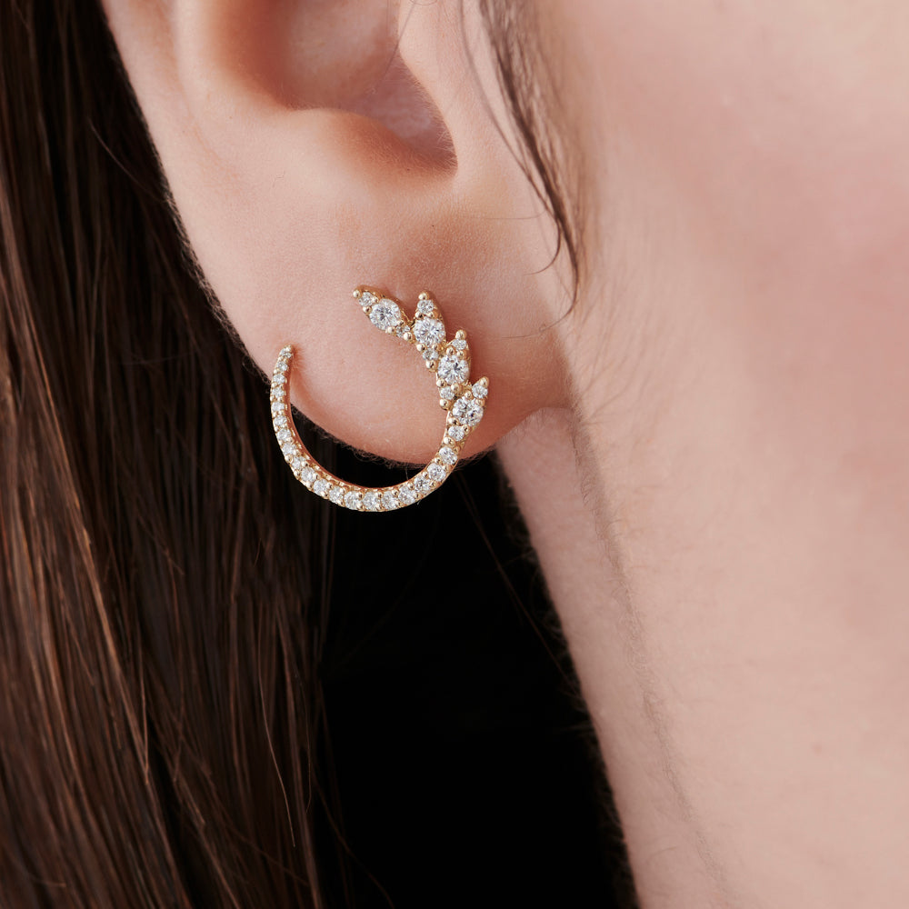 OBFJ0103 - Rose Marquise Looking Round Diamond Cluster Studs earrings in selectable metal and diamond options - Roselle Jewelry view 3