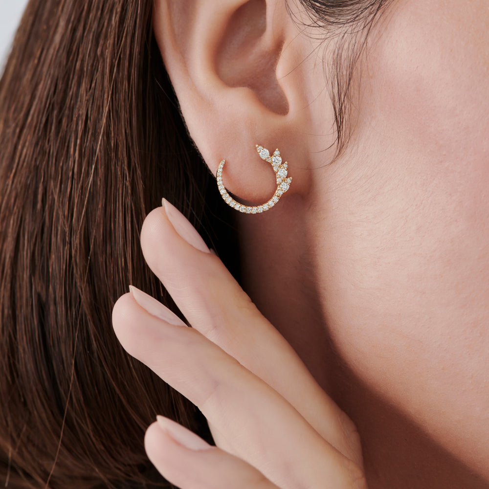 OBFJ0103 - Rose Marquise Looking Round Diamond Cluster Studs earrings in selectable metal and diamond options - Roselle Jewelry view 2