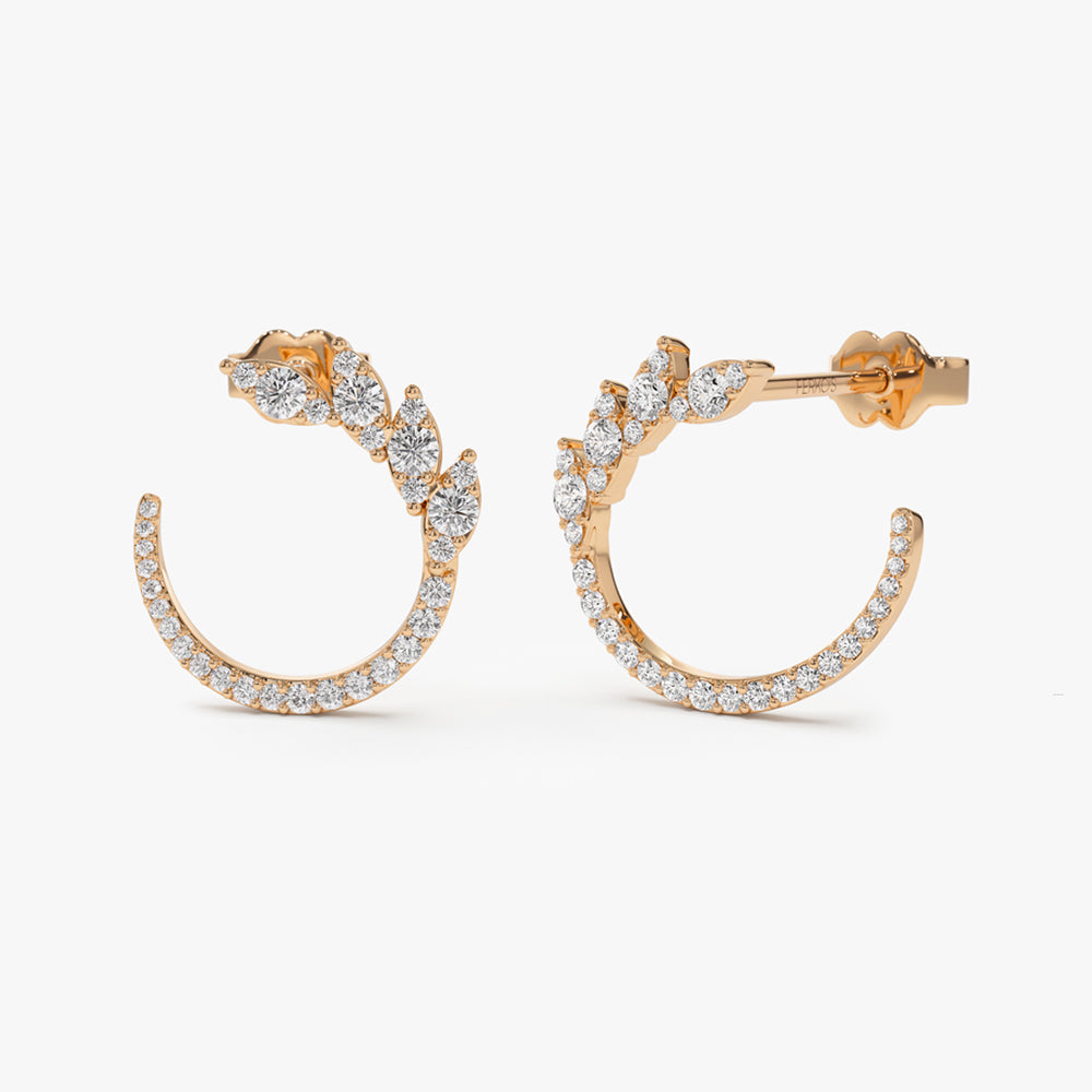 OBFJ0103 - Rose Marquise Looking Round Diamond Cluster Studs earrings in selectable metal and diamond options - Roselle Jewelry view 1
