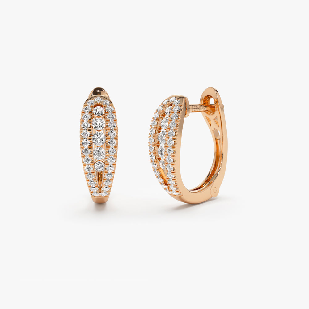 OBFJ1505 - Cute Diamond Huggie Earrings earrings in selectable metal and diamond options - Roselle Jewelry view 4