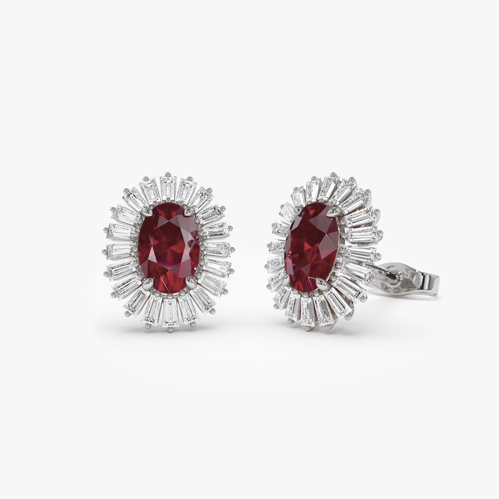 OBFJ1442 - Ruby and Baguette Diamond Ballerina Stud Earrings earrings in selectable metal and diamond options - Roselle Jewelry view 5